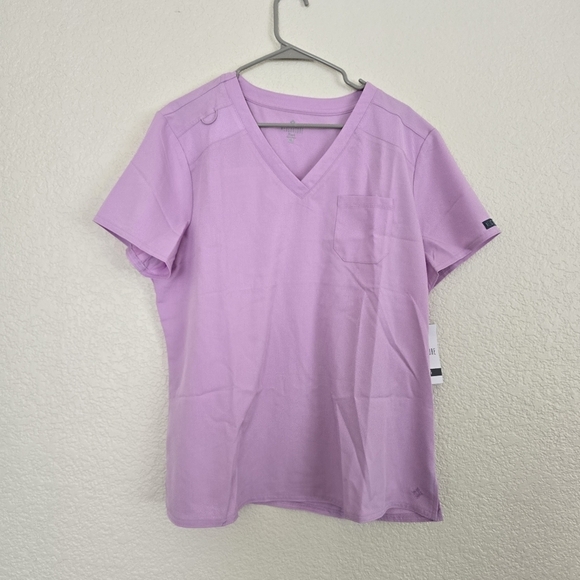 MedCouture NWT Lilac V Neck Scrub Top with Stretchy Rib Knit Shoulders XL - Picture 3 of 10